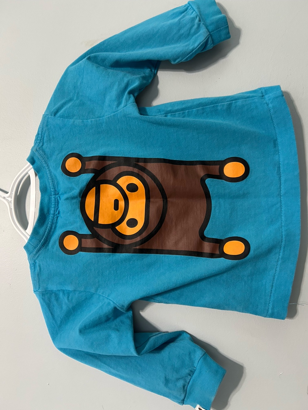 Bape Blue Long Sleeve Tee with Brown & Orange Monkey Graphic size 100 fit 2-3YO